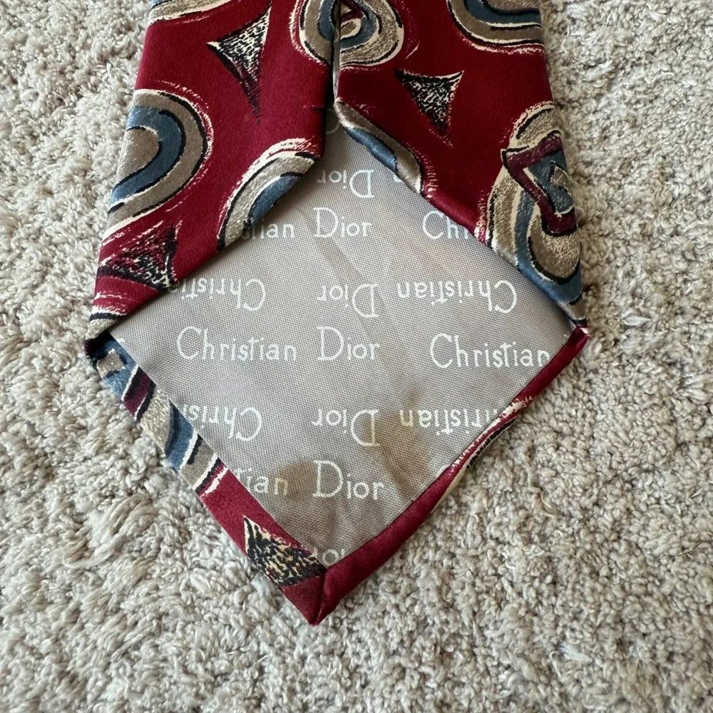 Christian Dior Monsieur Silk Tie Burgundy Abstract Geometric Made in USA 4x58